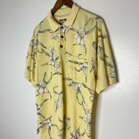 Tommy Bahama Yellow Floral Tropical Short Sleeve Polo Shirt Size Medium Men’s - Picture 2 of 11